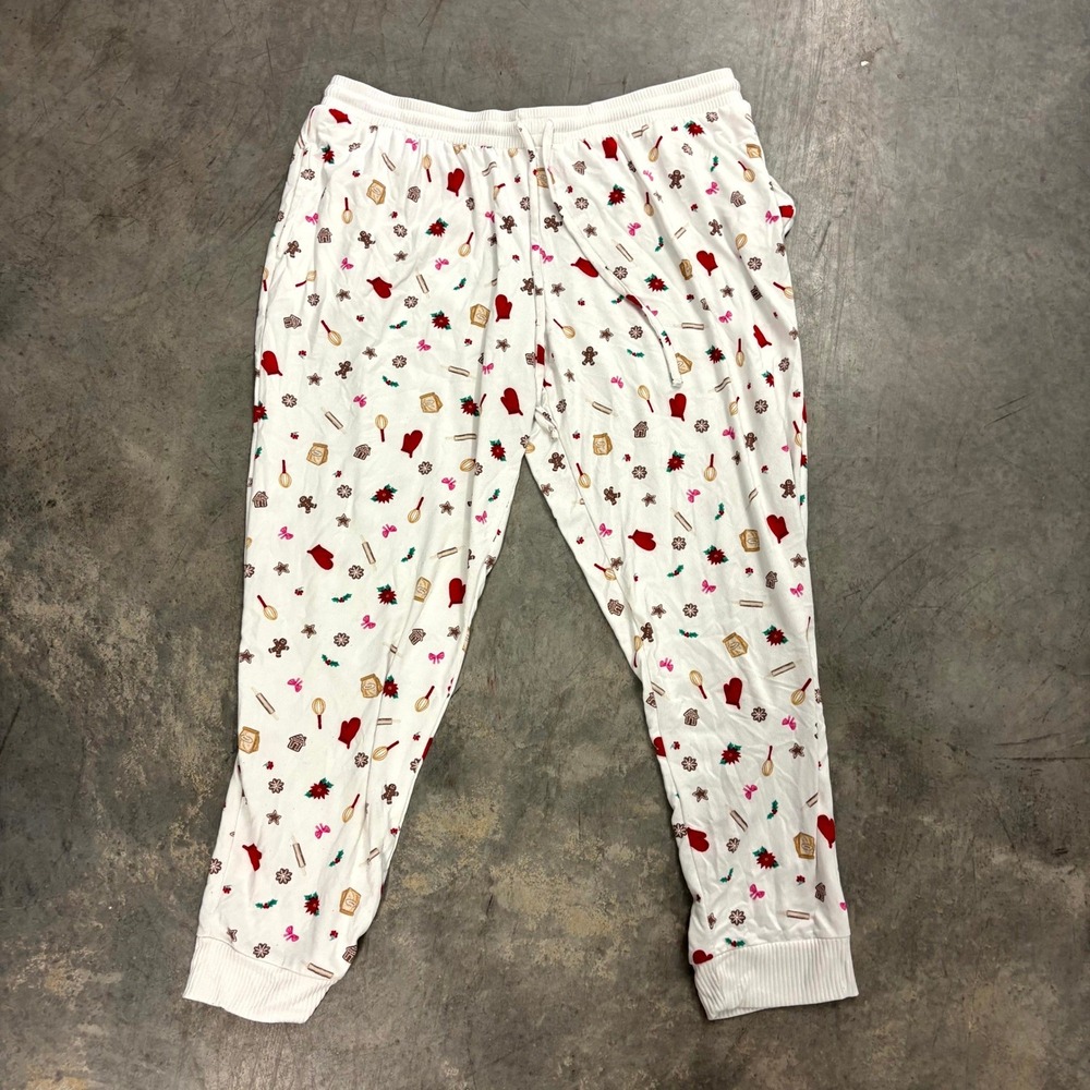 Joyspun Womens 2X Holiday Pajama Pants Gingerbread Candy Cane White Christmas